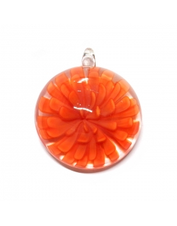 S/RF Glass Pendant With Dark Orange Flower